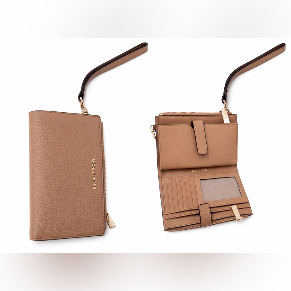Michael Kors Pebbled Leather Wristlet Wallet – Tan